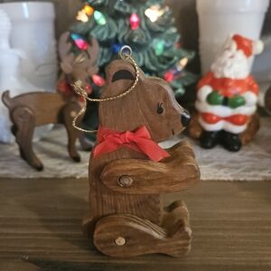 Vintage 1985 Midwest Importers 5.5" Xmas Wooden Jointed Bear Ornament Wood